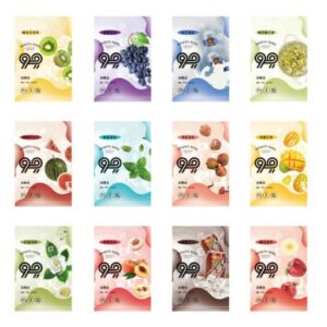 99煙彈電子煙煙彈多口味展示，包括芒果、薄荷、紅牛能量、西瓜、綠豆等清爽及水果口味