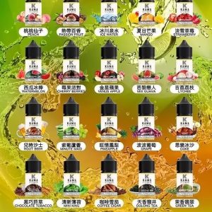 KAMA 卡瑪煙油全系列口味總覽圖－涵蓋果香、茶香、菸草與特色創意風味，共 22 款尼古丁鹽煙油口味